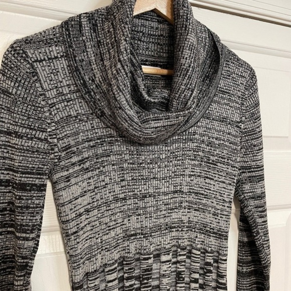 Calvin Klein Pleated Knit Sweater Dress Cowl‎ Long Sleeve Gray S Stretch Bodycon